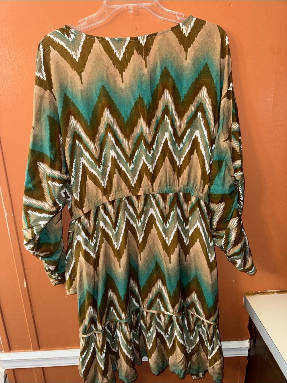 Ariat Chevron Mini Dress in Teal and Tan - Picture 3 of 12